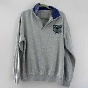 Gray Quarter-Zip Sweatshirt with Blue Collar